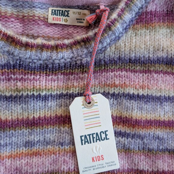 Fatface Kids Girls 11 12 yrs Striped Cozy Pink Purple Sweater Dress Wool Blend - Picture 5 of 9